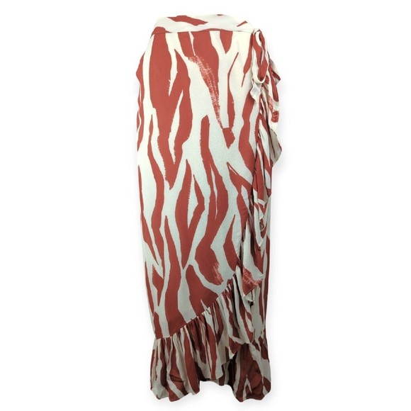 ANINE BING Lucky Zebra Wrap Skirt Midi Ruffle White Brown Tribal Travel XS - Picture 2 of 10